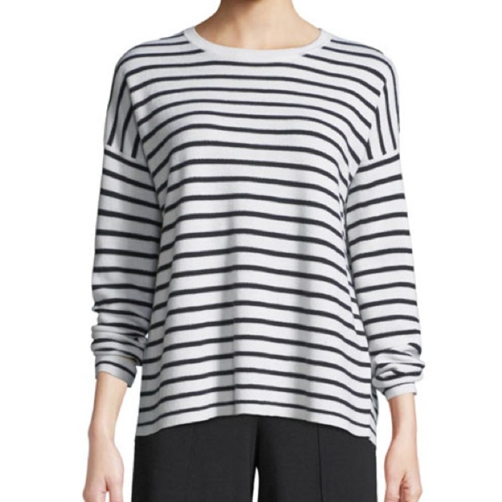 Eileen Fisher Long-Sleeve Striped Merino Sweater Medium